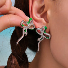 18K Gold-Plated Green Enamel Snake Stud Earrings
