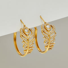 Cubic Zirconia Feather Ring and Hoop Earrings