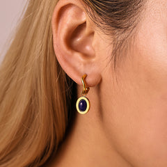 18K Gold-Plated Oval Agate Drop Earrings