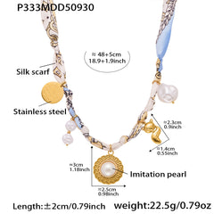Fabric Scarf-Style Mixed Charm Necklace