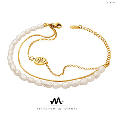 Freshwater Pearl Layered Fu Charm Bracelet