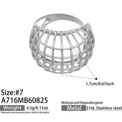 Openwork Vine & Geometric Stainless Steel Rings