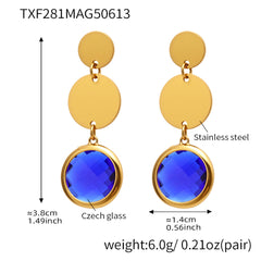 Gold-Tone Round Glass Triple Drop Earrings