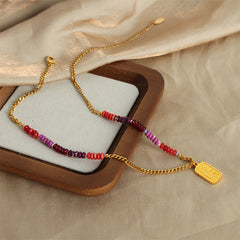 Faceted Bead Plaque Pendant Necklace