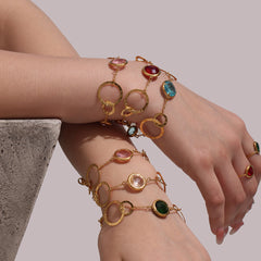 Round Colored Glass Link Bracelet