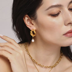 18K Gold-Plated Organic Hoop Freshwater Pearl Earrings