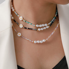 Gradient Bead Floral Accent Necklace
