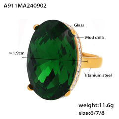 18K Gold-Plated Large Oval Glass Ring