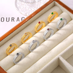 18K Gold-Plated Ribbed Heart Stone Ring
