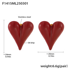 Enamel Sculptural Heart Stud Earrings