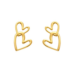 18K Gold-Plated Double Heart Drop Earrings