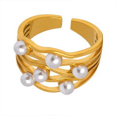 Pearl-Look Multi-Row Open Ring