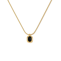 Gold-Tone Black Agate Pendant Necklace
