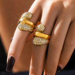 18K Gold-Plated Double Teardrop Cubic Zirconia Ring