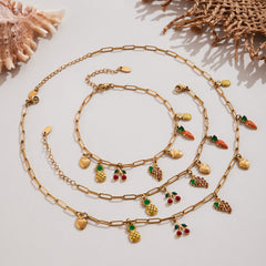 18K Gold-Plated Fruit Charm Necklace, Bracelet or Anklet