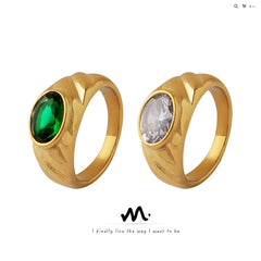Gold-Tone Oval Cubic Zirconia Band Ring