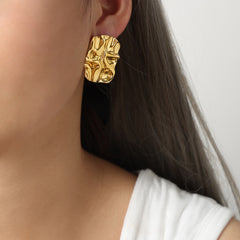 Sculptural Crinkled Rectangle Stud Earrings