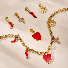 Gold-Tone Heart and Chili Charm Necklace or Pendant