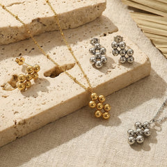 Polished Bead Necklace and Earrings