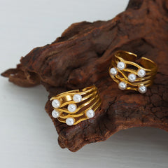 Pearl-Look Multi-Row Open Ring