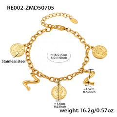 Gold-Tone Initial and Coin Charm Bracelet