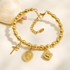 18K Gold-Plated Beaded Charm Bangle