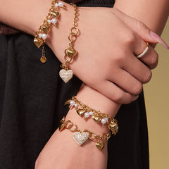 18K Gold-Plated Heart Link Necklace or Bracelet