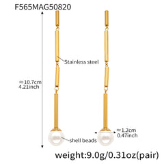 Shell Pearl-Look Bamboo-Style Long Earrings