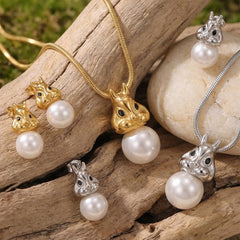 Squirrel Pearl-Look Pendant Necklace & Earrings