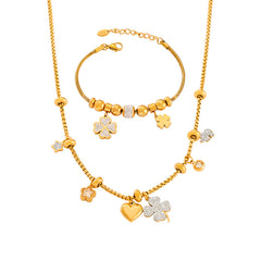 Heart and Clover Charm Bracelet or Necklace