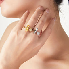 Polished Ball and Sparkling Sphere Open Ring
