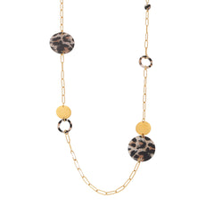 Leopard-Pattern Acrylic Disc Long Necklace