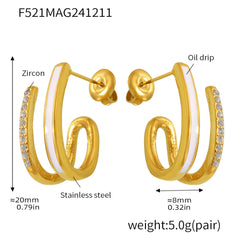 Cubic Zirconia Curved Hoop Stud Earrings