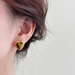 Nicolette Tiger-Eye Heart Stud Earrings