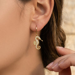 18K Gold-Plated Cubic Zirconia Seahorse Earrings
