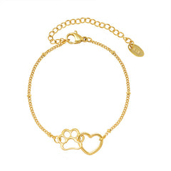 18K Gold-Plated Heart and Paw Print Bracelet