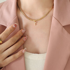 Cubic Zirconia Initial Letter Chain Necklace