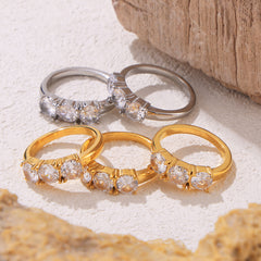 Three-Stone Cubic Zirconia Stainless Steel Ring
