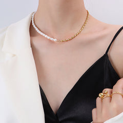 Freshwater Pearl and Oval Link Necklace