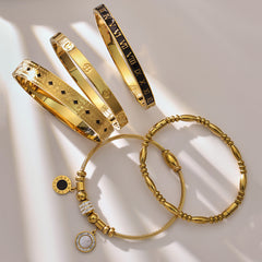 Numeral & Enamel Clasp Bangle Bracelets