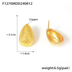 18K Gold-Plated Textured Teardrop Copper Stud Earrings
