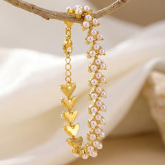 Shell-Pearl Leaf-Design Bracelet