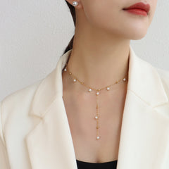 18K Gold-Plated Pearl-Look Lariat Necklace