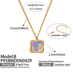 18K Gold-Plated Floral Enamel Pendant Necklace