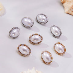18K Gold-Plated Oval Pearl-Look Earrings or Single Ear Cuff