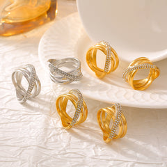 18K Gold-Plated Sparkling Crossover Ring