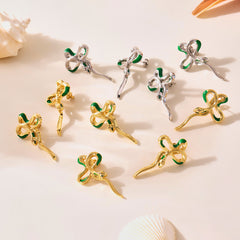 18K Gold-Plated Green Enamel Snake Stud Earrings