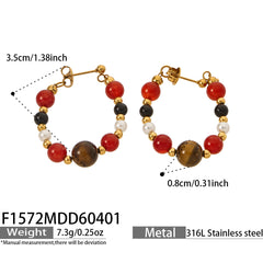Natural Stone & Pearl-Look Beaded Hoop Earrings