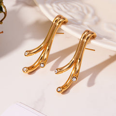 18K Gold-Plated Branch Stone-Accent Earrings