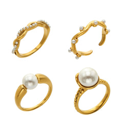 Gold-Tone Pearl-Look Statement Rings